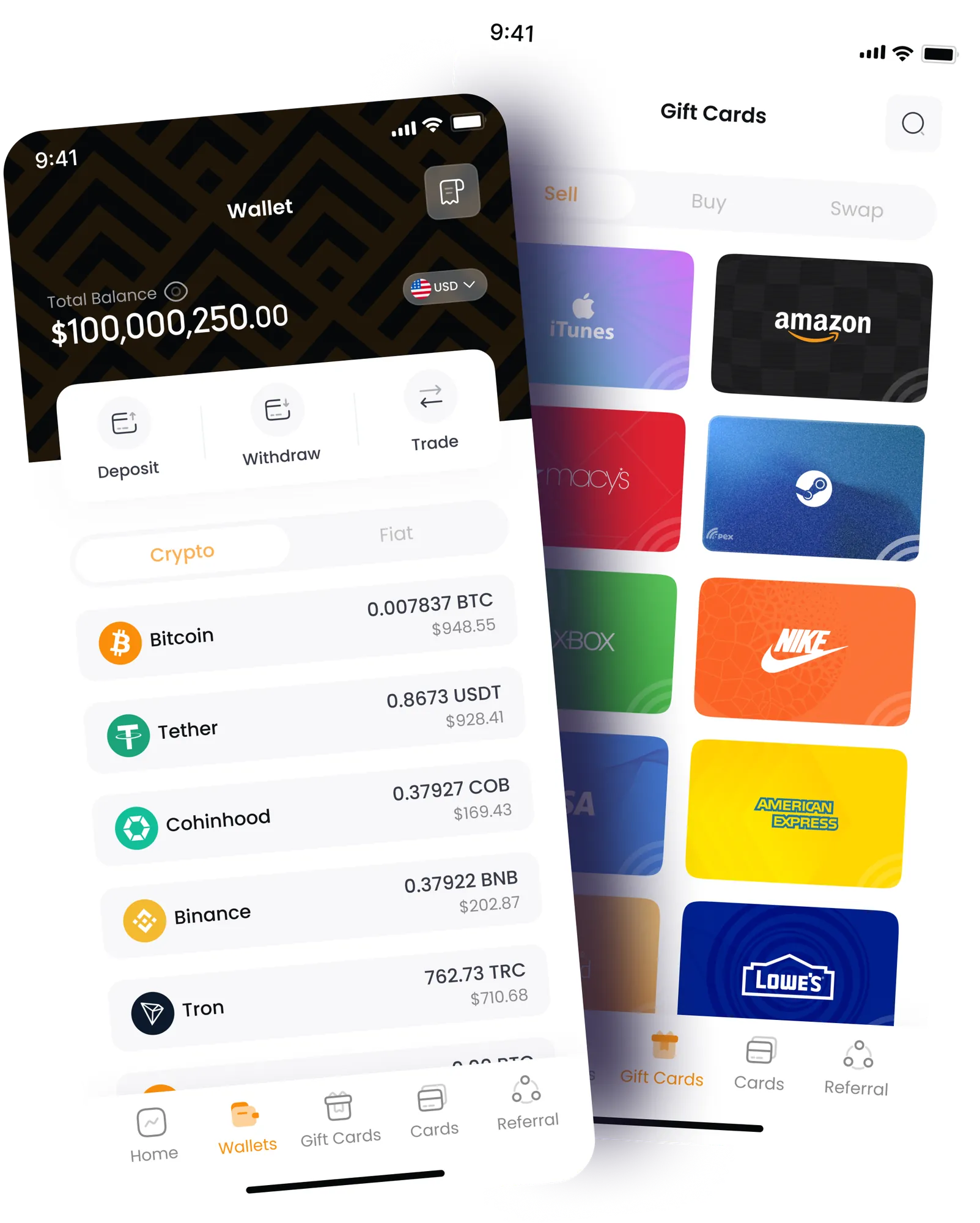 app btc swap mockup
